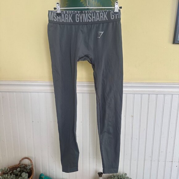 GymShark Small Gray Leggings cropped Logo waistband - Picture 1 of 6